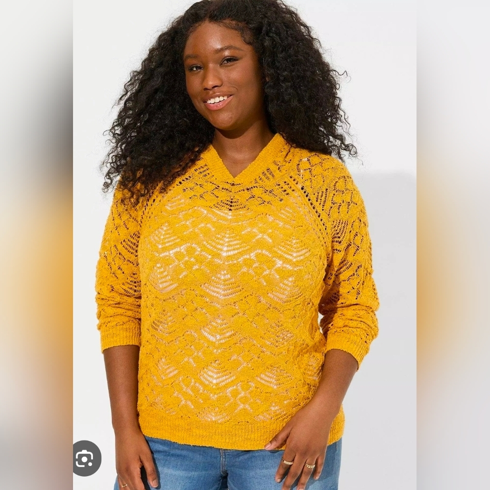 Torrid Pointelle Hoodie In Mustard Yellow Size 4
